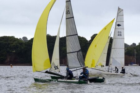 Hurricane Open, heading to the finish gate are 485 Graham Buxton-Smith, Tom Solly, Starcross YC, 416 Morgan Smith, Tom Parkhust, Hollowell SC/Weston SC
