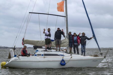 Hurricane Open, Start line, Starcross team on commitee boat,