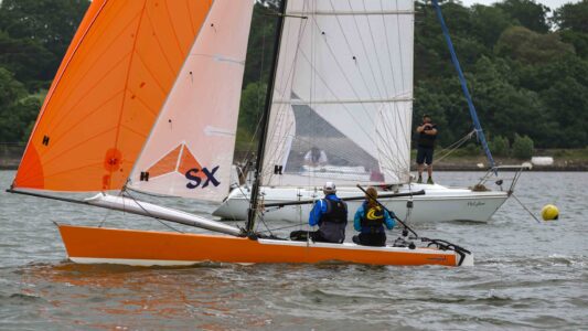 Hurricane Open, Race 1, finish line, 448 Rowan Greeves, Rupert Greeves, Starcross YC
