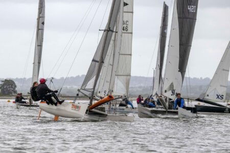 Hurricane Open, end of 1st leg 315 Tesni King, Bill King Starcross YC, goes around the outside,