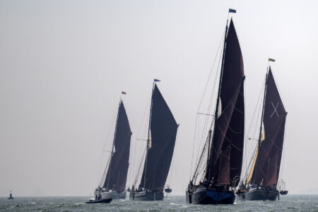 Thames Barge Race, Thames Estuary, hosted by Thorpe Bay Yacht Club, Adieu, Harwich , Marjorie. Edith May, Harwich, Niagara heading to the City of Southend-on-sea pier