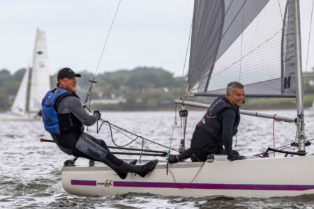 Hurricane Open, smiling for the camera, 335 Rob Graves, Richard Saunders, Thorpe Bay YC