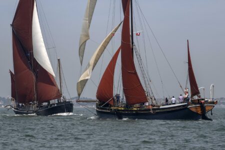 Thames Barge Race, Thames Estuary, hosted by Thorpe Bay Yacht Club, Marjorie coming away from West Shoebury buoy, Adieu, Harwich, on her way towards West Shoebury buoy