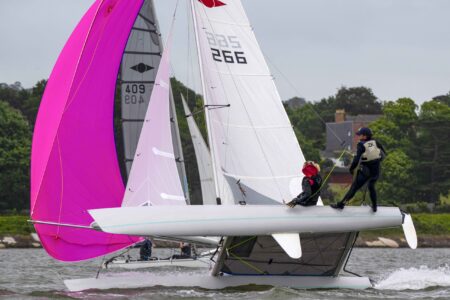 Hurricane Open, Gusty winds at the Finish line, for 266 Ben Cutler-Sharp Kez Cutler-Sharp, Starcross YC